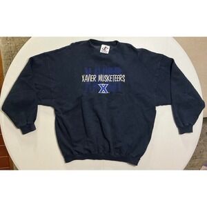 VTG USA Made Xavier Musketeers Sweatshirt Crewneck Navy Blue Mens XL Durable